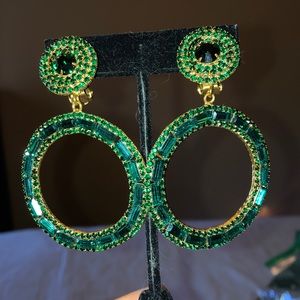 Clip on emerald green statement earrings